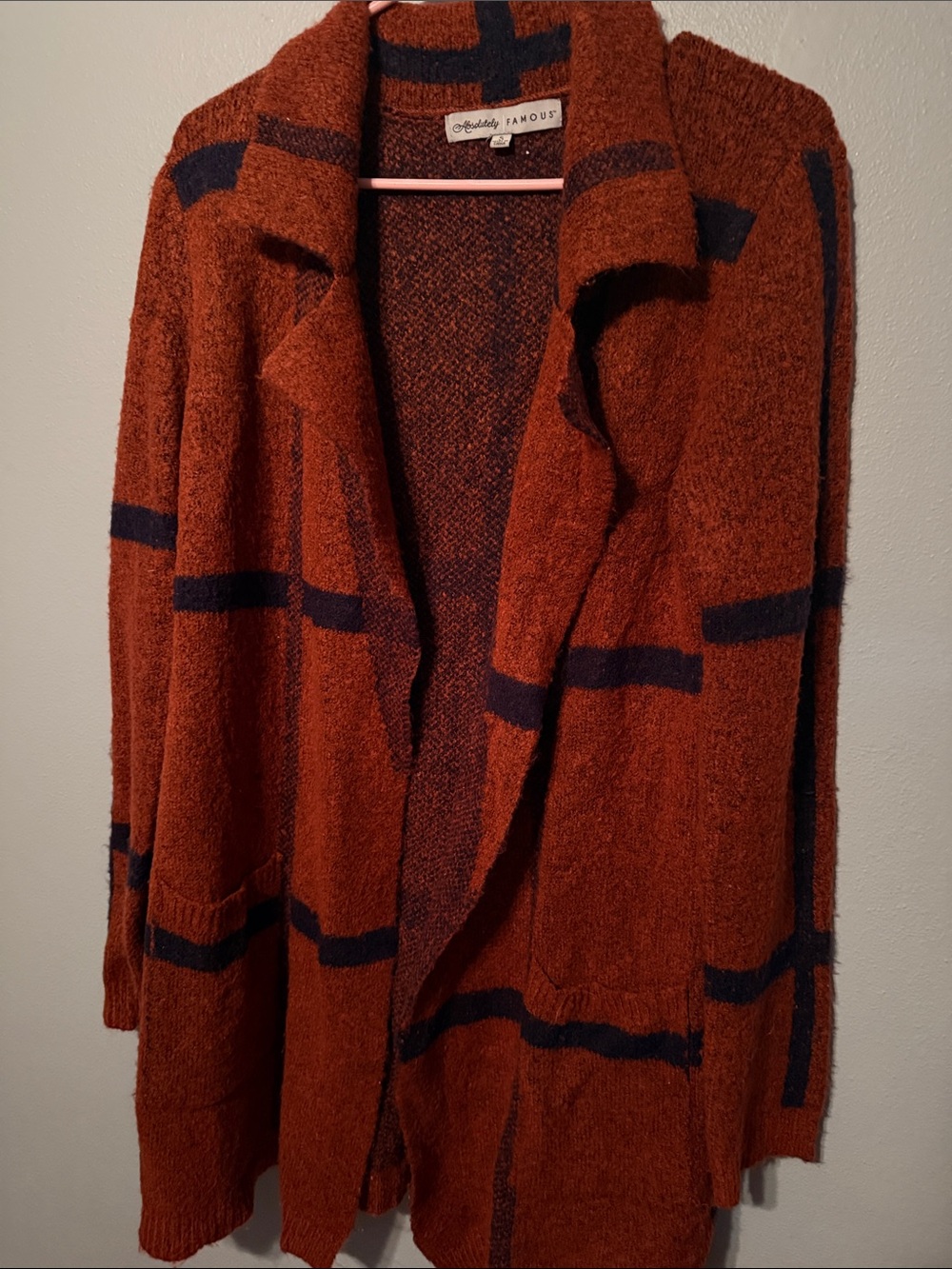 Rust Plaid Open-Front Women's Sweater Cardigan